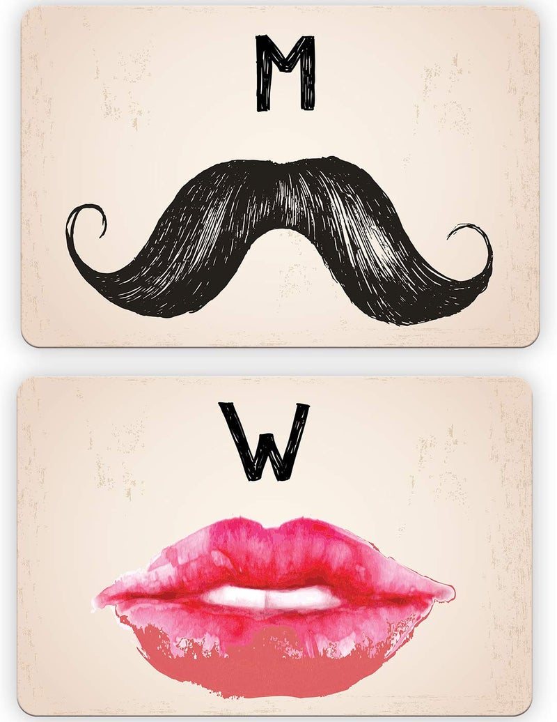 Unique Retro Bathroom Restroom Door Signs | Men Mustache & Ladies, Women Lips Cool Design for Bars, Store or Restaurants 6 inch x 9 inch